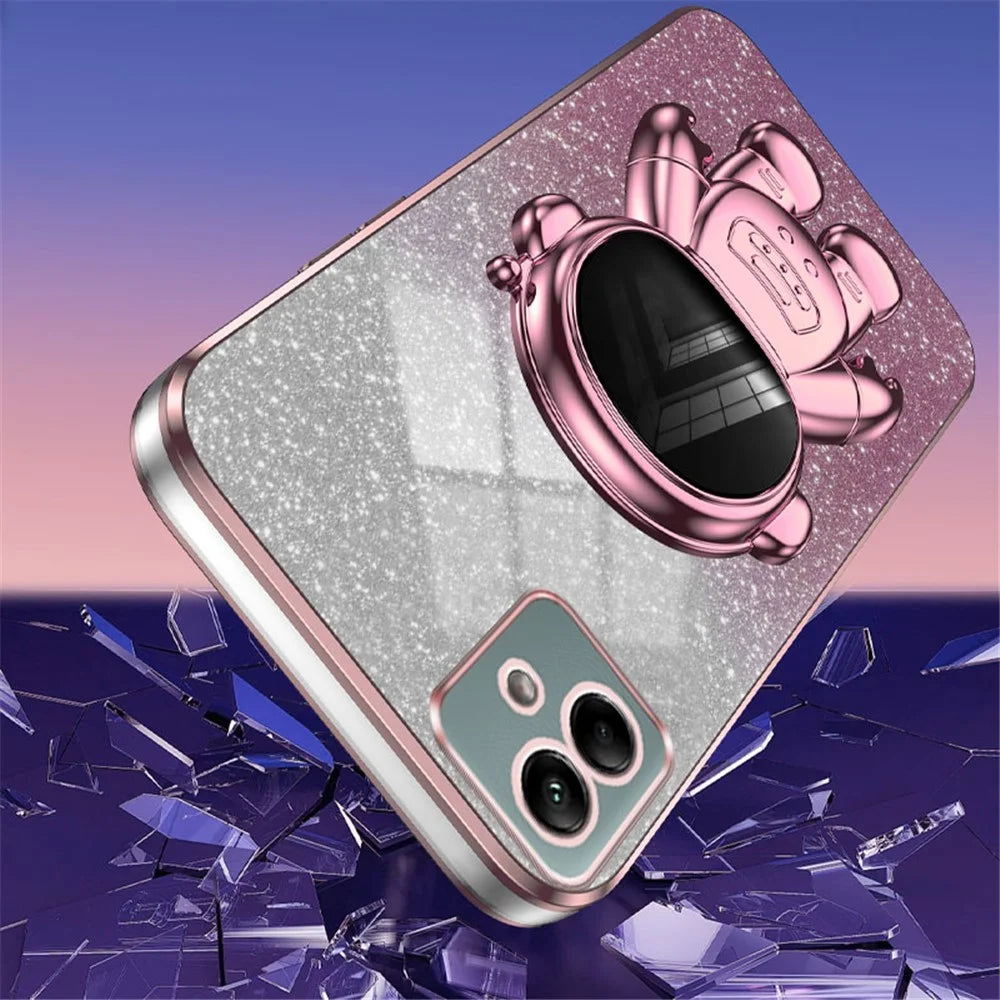 For Samsung Galaxy A04 4G (164.4 x 76.3 x 9.1 mm) Cover Glitter PC+TPU Phone Case with Kickstand - Pink - 5