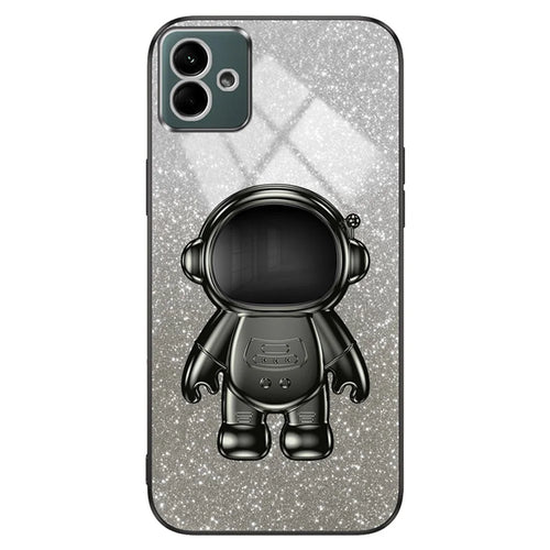 For Samsung Galaxy A04e 4G / F04 4G / M04 4G Phone Case Electroplated Cover with Astronaut Kickstand - Black - 1
