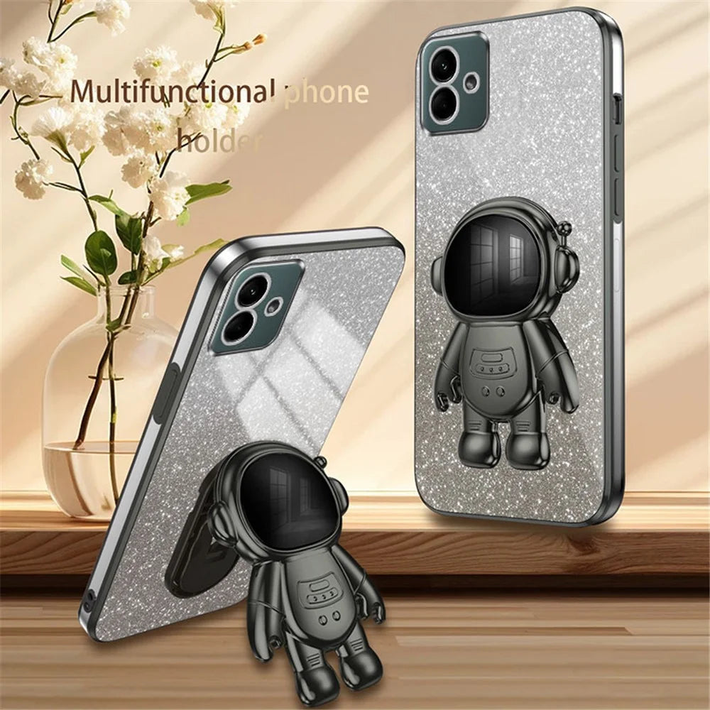 For Samsung Galaxy A04e 4G / F04 4G / M04 4G Phone Case Electroplated Cover with Astronaut Kickstand - Black - 2