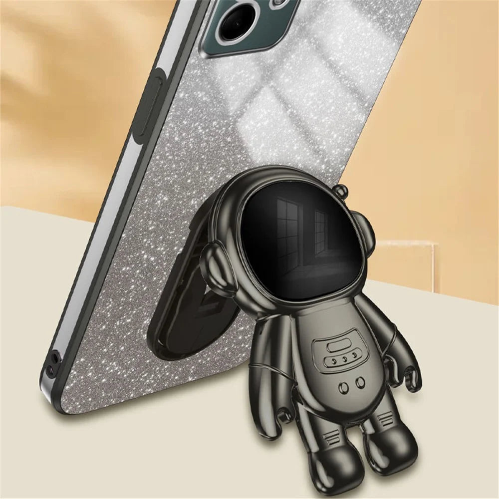 For Samsung Galaxy A04e 4G / F04 4G / M04 4G Phone Case Electroplated Cover with Astronaut Kickstand - Black - 3