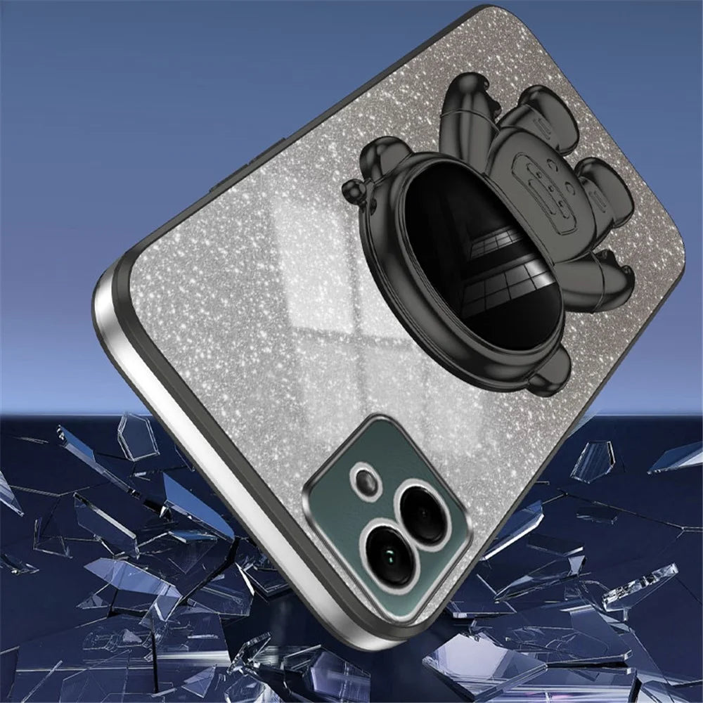 For Samsung Galaxy A04e 4G / F04 4G / M04 4G Phone Case Electroplated Cover with Astronaut Kickstand - Black - 5