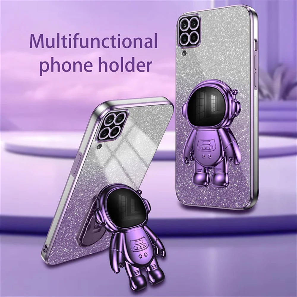 For Samsung Galaxy A12 Case Glitter Powder Astronaut Kickstand PC+TPU Phone Protective Cover - Purple - 2
