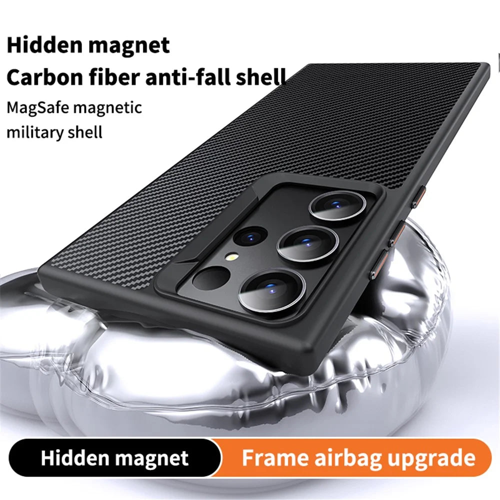 For Samsung Galaxy S23 Ultra Magnetic Case Carbon Fiber Texture Phone Cover - 2