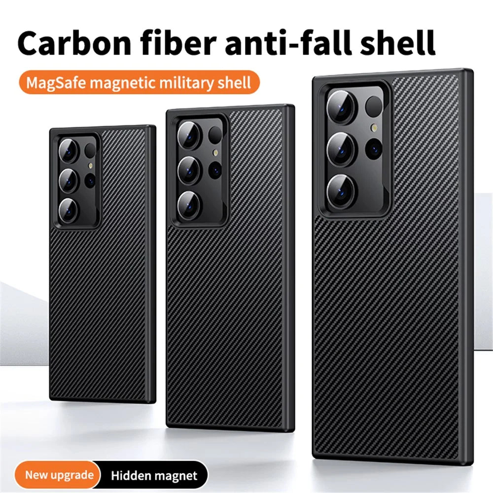 For Samsung Galaxy S23 Ultra Magnetic Case Carbon Fiber Texture Phone Cover - 3