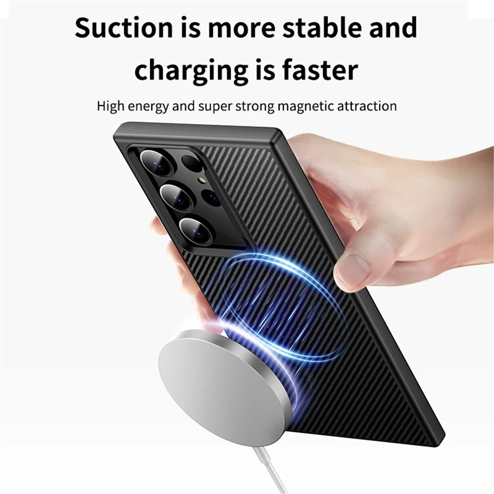 For Samsung Galaxy S23 Ultra Magnetic Case Carbon Fiber Texture Phone Cover - 4