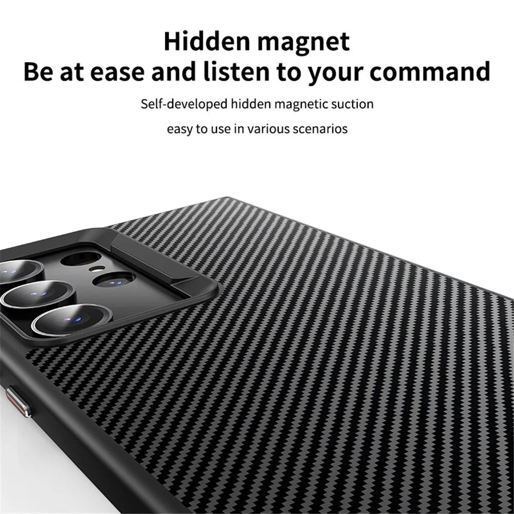 For Samsung Galaxy S23 Ultra Magnetic Case Carbon Fiber Texture Phone Cover - 5
