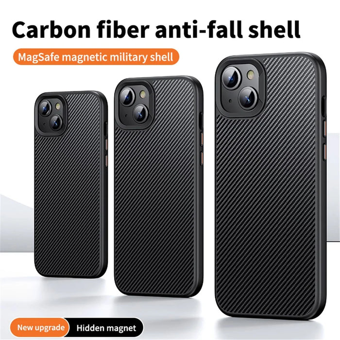 For iPhone 15 Magnetic Case Compatible with MagSafe Carbon Fiber Texture PC + TPU Cover - 3