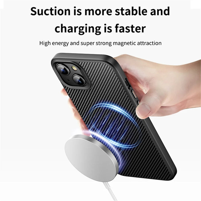 For iPhone 15 Magnetic Case Compatible with MagSafe Carbon Fiber Texture PC + TPU Cover - 4