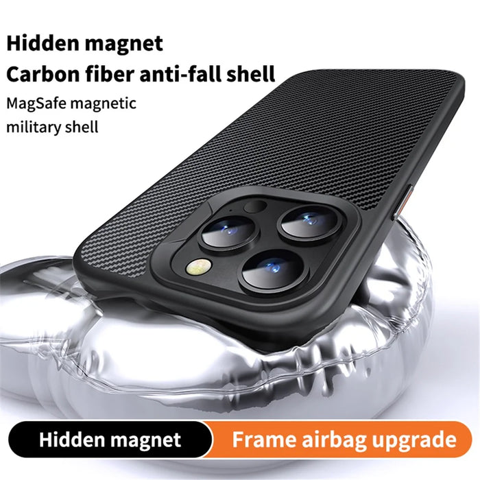 For iPhone 15 Pro Case Carbon Fiber Texture PC + TPU Magnetic Phone Cover - 2