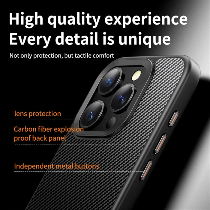 For iPhone 15 Pro Case Carbon Fiber Texture PC + TPU Magnetic Phone Cover - 6