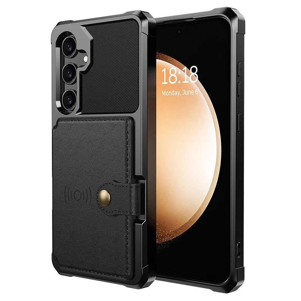 ZM03 For Samsung Galaxy A55 5G Case with Card Holder PU Leather + TPU Phone Back Cover - Black - 2