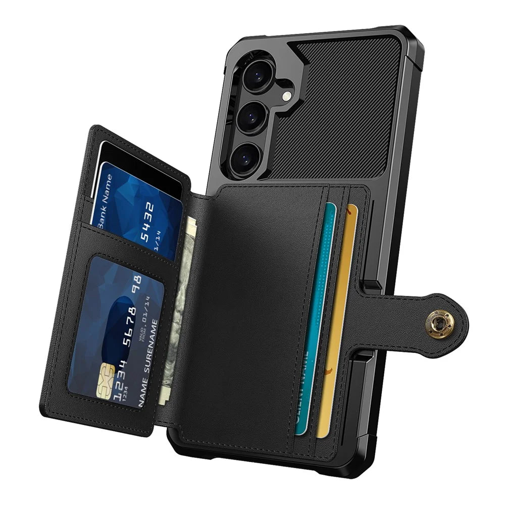 ZM03 For Samsung Galaxy A55 5G Case with Card Holder PU Leather + TPU Phone Back Cover - Black - 3