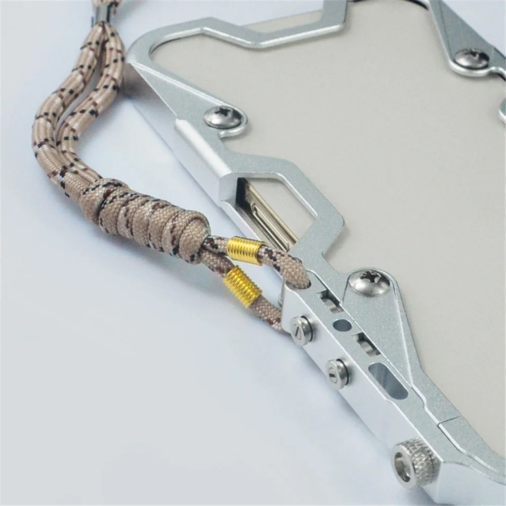 For iPhone 13 Pro Max 6.7 inch Protective Case Aluminium Alloy Metal Phone Cover with Strap - Silver - 3