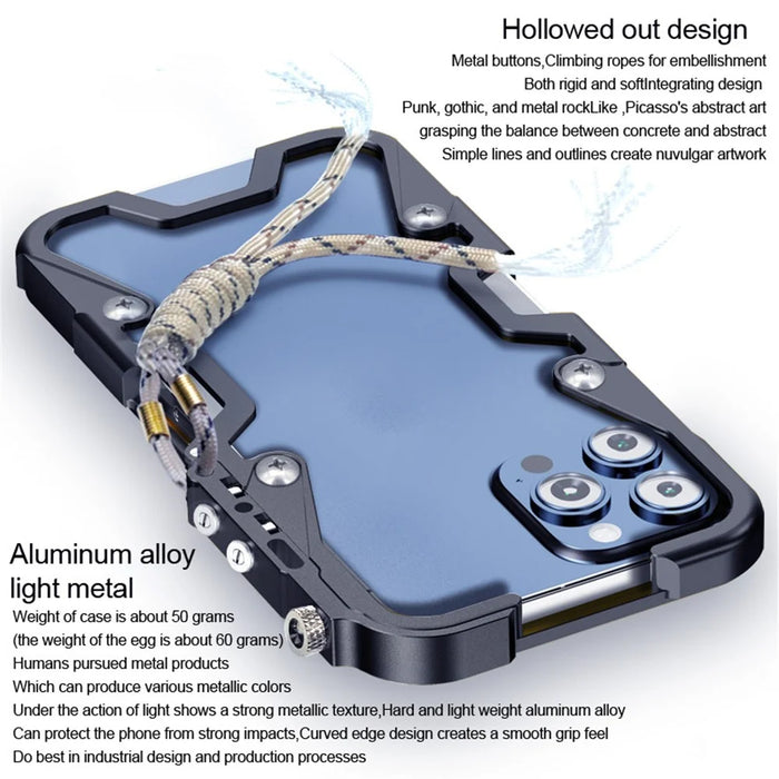 For iPhone 12 Pro Max 6.7 inch Metal Case Aluminium Alloy Slim Phone Cover with Strap - Silver - 5