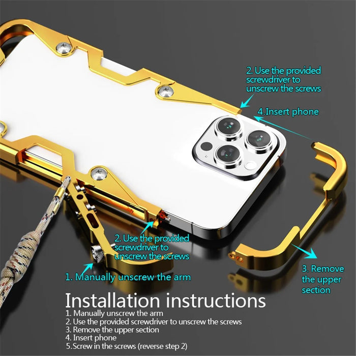 For iPhone 12 Pro Max 6.7 inch Metal Case Aluminium Alloy Slim Phone Cover with Strap - Silver - 6
