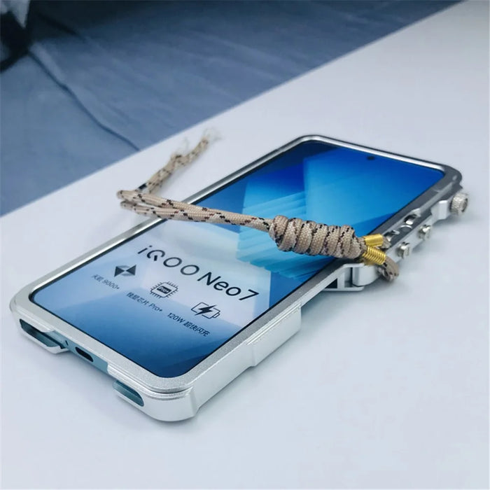 For vivo iQOO Neo7 5G / Neo7 SE 5G / Neo7 Racing 5G / Neo7 Speed 5G / Neo8 5G / Neo8 Pro 5G Case Aluminium Alloy Metal Phone Cover with Strap - Silver - 2
