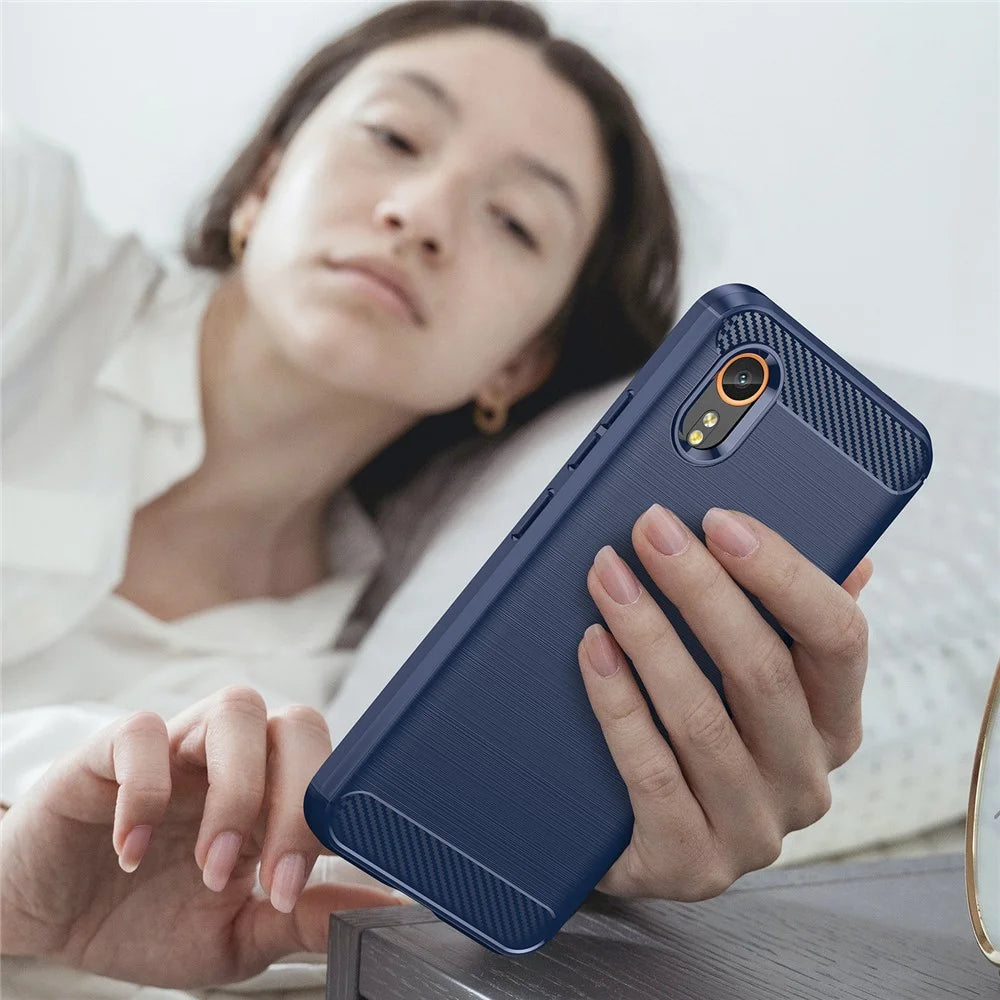 For Samsung Galaxy Xcover7 TPU Case Carbon Fiber Texture Mobile Phone Cover - Blue - 7