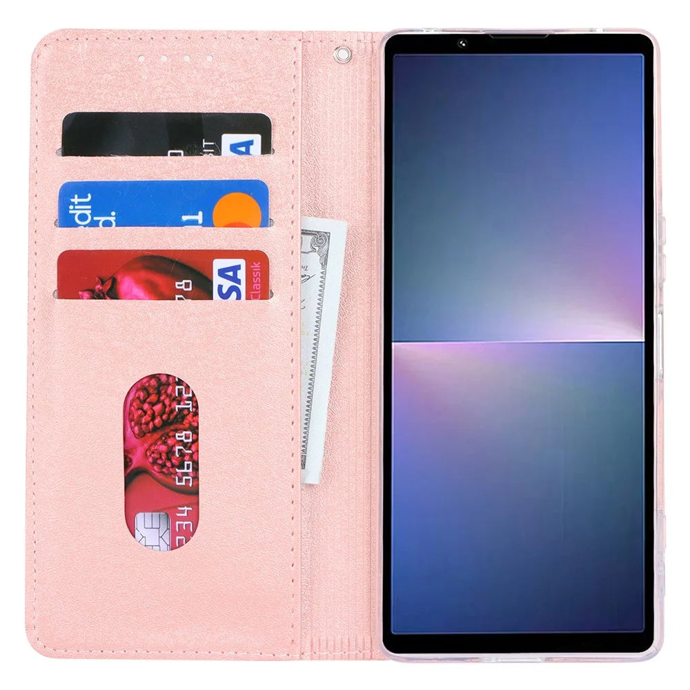 For Sony Xperia 5 V Phone Case Silk Texture Stand TPU + PU Leather Cover Wallet - Rose Gold - 2