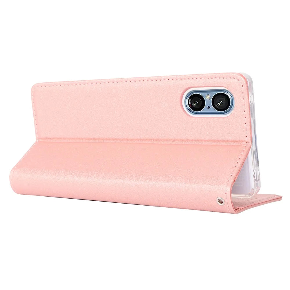 For Sony Xperia 5 V Phone Case Silk Texture Stand TPU + PU Leather Cover Wallet - Rose Gold - 3