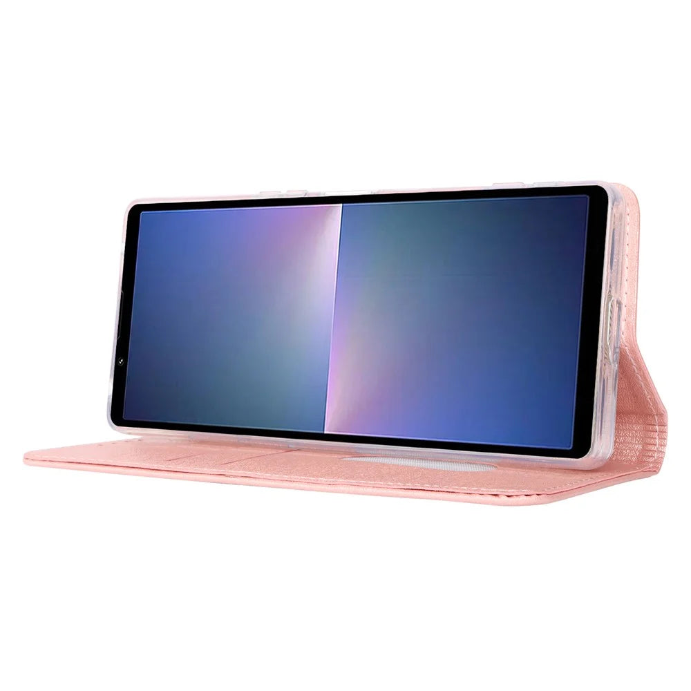 For Sony Xperia 5 V Phone Case Silk Texture Stand TPU + PU Leather Cover Wallet - Rose Gold - 4