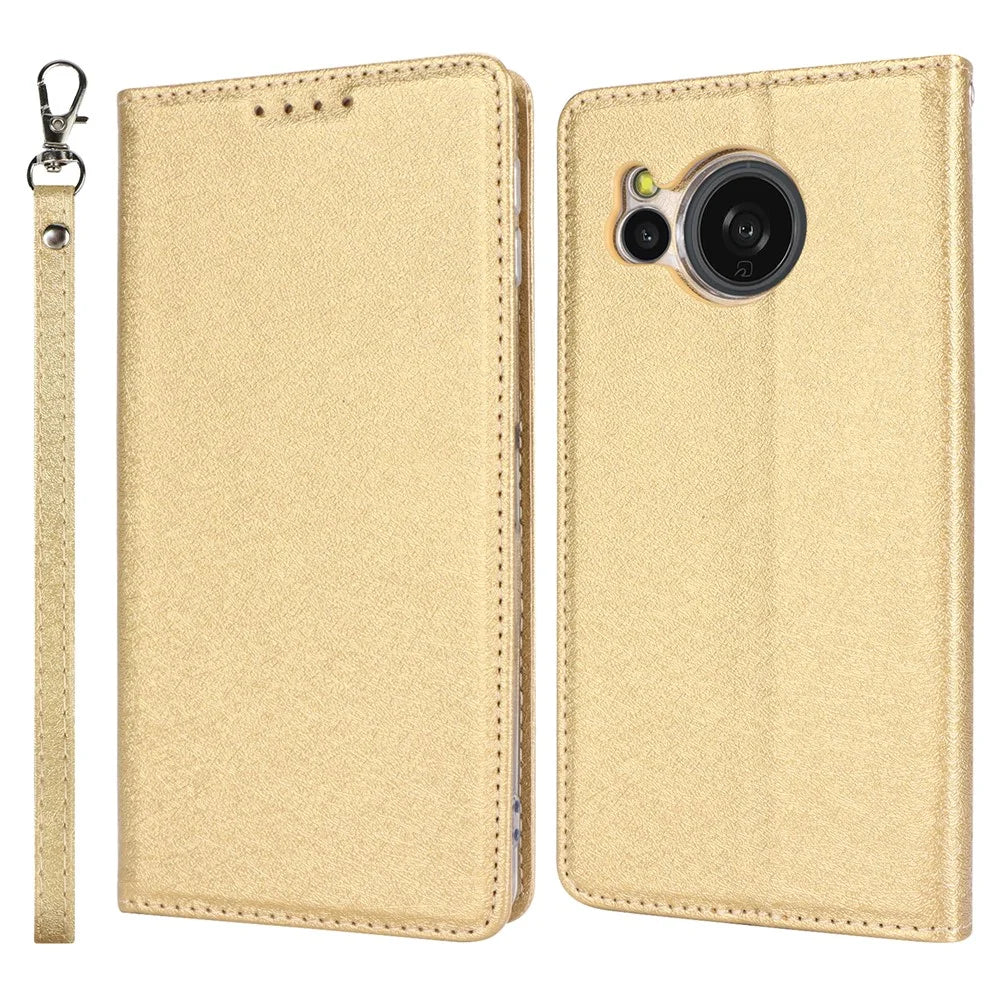 For Sharp Aquos Sense 8 Wallet Case Silk Texture Leather Flip Protective Phone Cover - Gold - 1