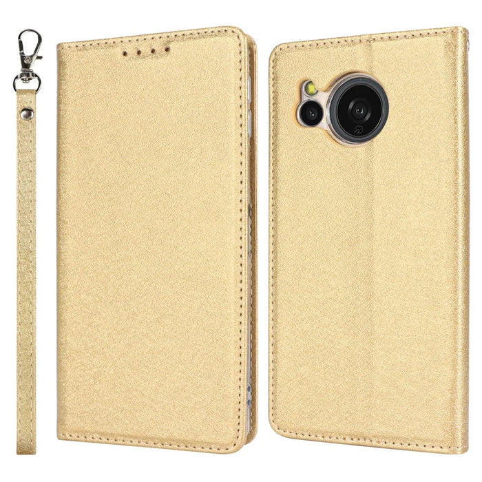 For Sharp Aquos Sense 8 Wallet Case Silk Texture Leather Flip Protective Phone Cover - Gold - 1