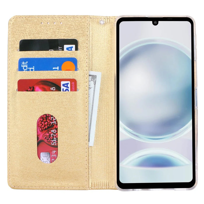 For Sharp Aquos Sense 8 Wallet Case Silk Texture Leather Flip Protective Phone Cover - Gold - 2