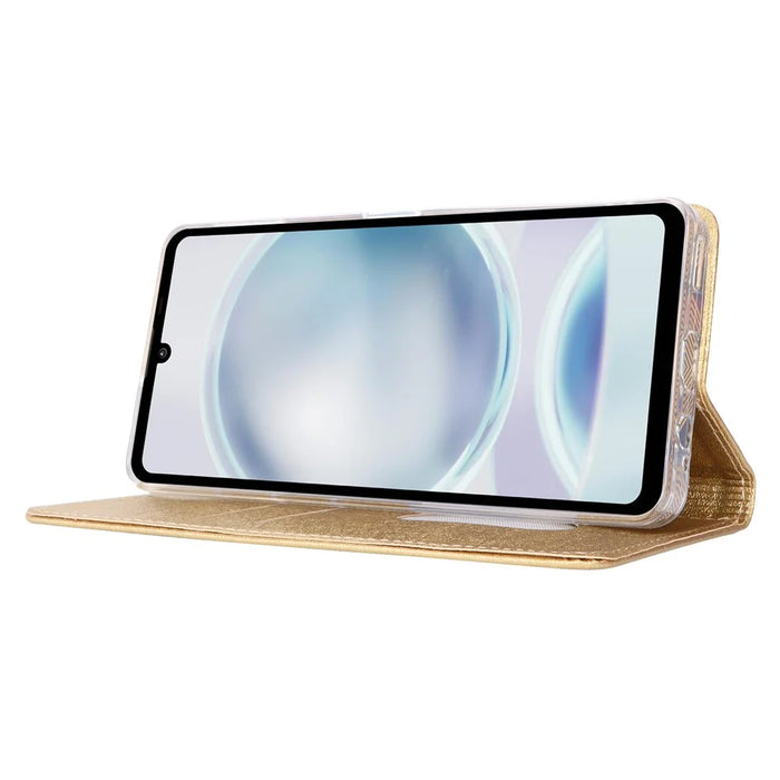 For Sharp Aquos Sense 8 Wallet Case Silk Texture Leather Flip Protective Phone Cover - Gold - 4