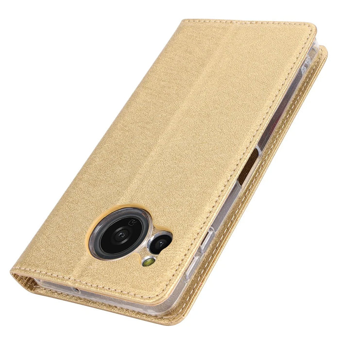 For Sharp Aquos Sense 8 Wallet Case Silk Texture Leather Flip Protective Phone Cover - Gold - 5