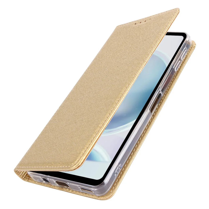 For Sharp Aquos Sense 8 Wallet Case Silk Texture Leather Flip Protective Phone Cover - Gold - 6