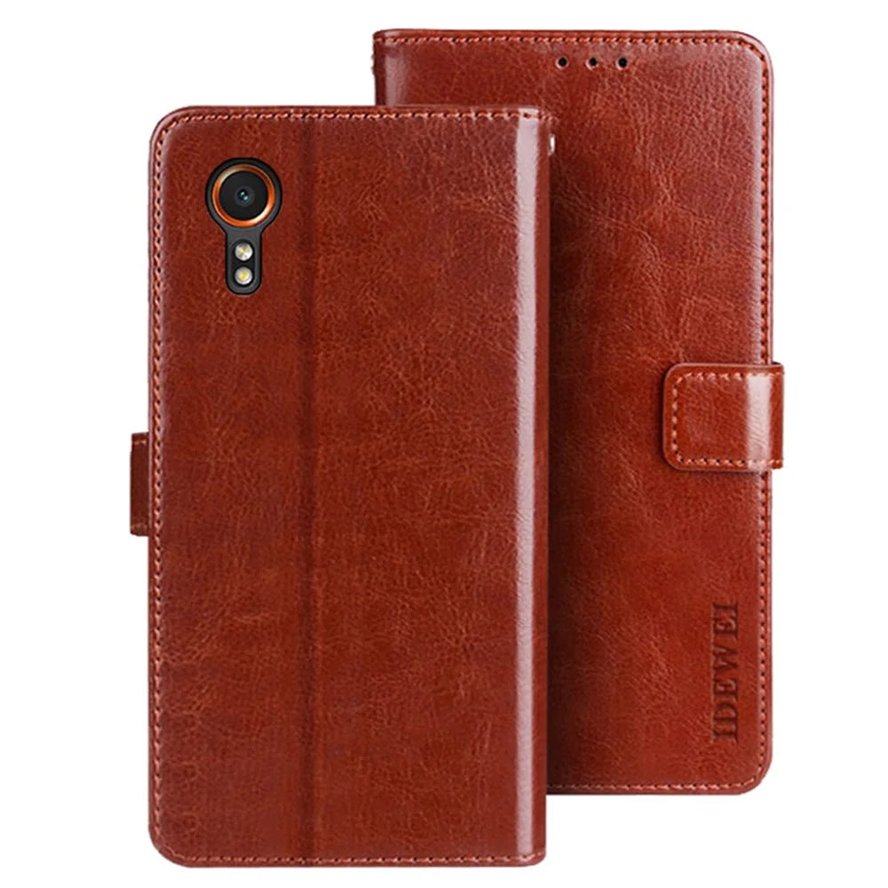 IDEWEI For Samsung Galaxy Xcover7 Case Crazy Horse Texture PU Leather Full Protection Phone Cover - Brown - 1