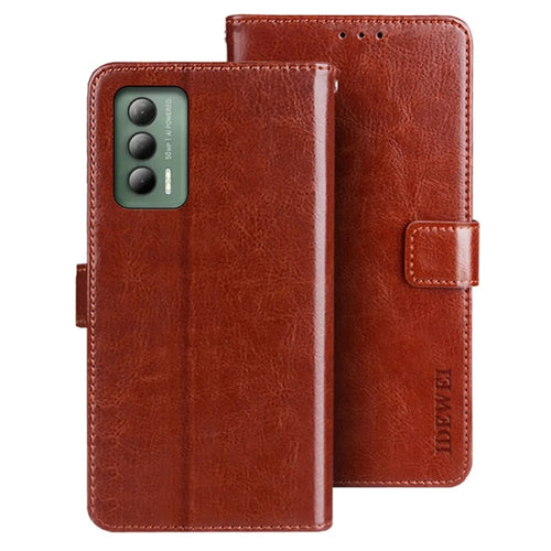 IDEWEI For Cricket Outlast Case Leather Flip Wallet Phone Cover Crazy Horse Texture - Brown - 1