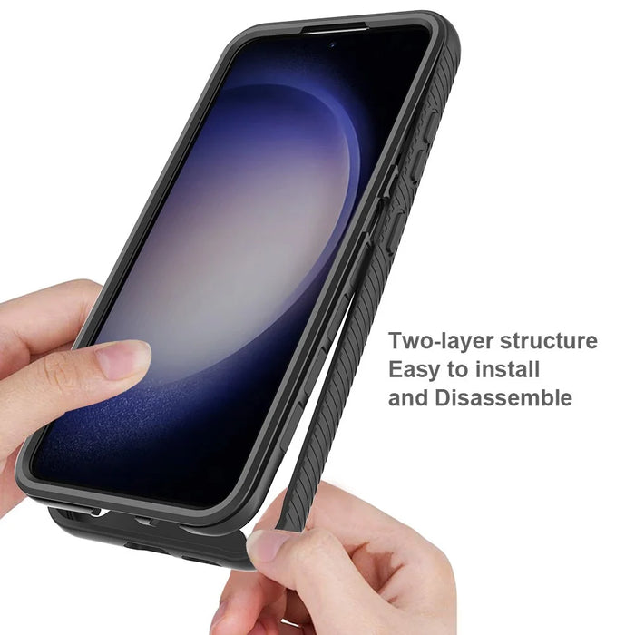 For Samsung Galaxy A55 5G Case PC+TPU+PET Screen Film Full Protection Cover - Black - 3