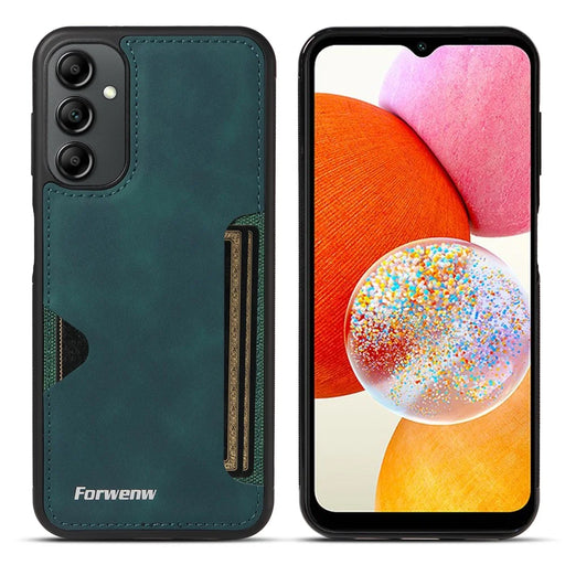 FORWENW F5 Series For Samsung Galaxy A14 5G / 4G Case PU Leather+TPU Card Holder Phone Back Cover - Green - 1