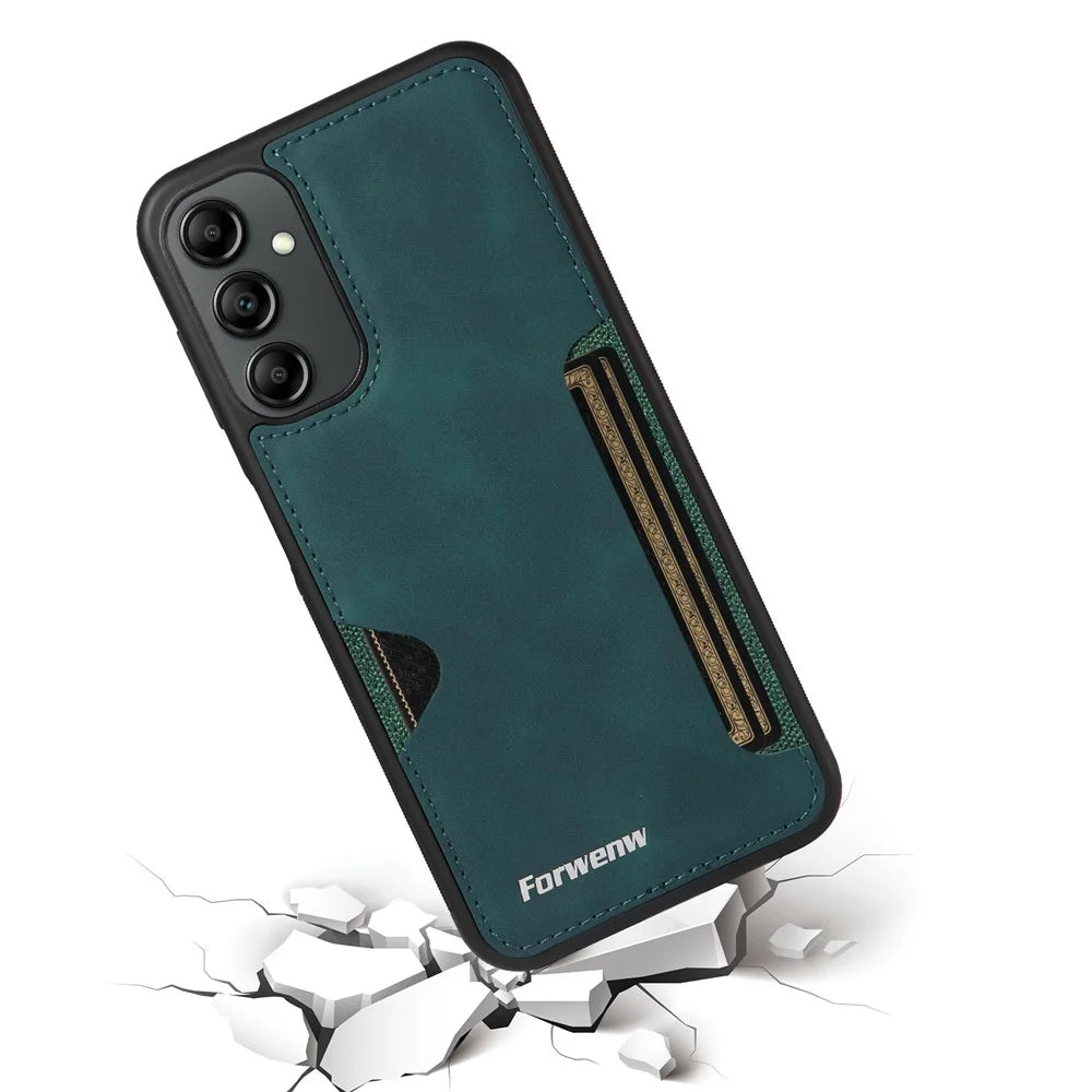 FORWENW F5 Series For Samsung Galaxy A14 5G / 4G Case PU Leather+TPU Card Holder Phone Back Cover - Green - 3