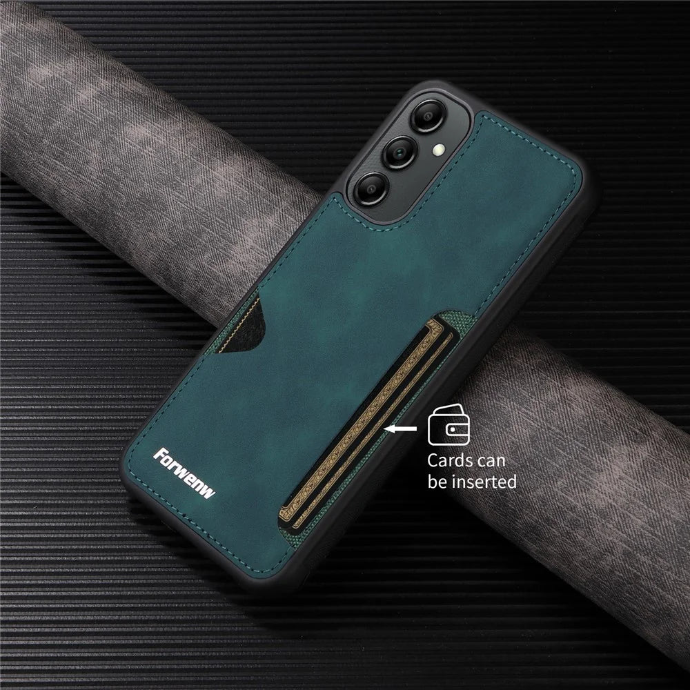 FORWENW F5 Series For Samsung Galaxy A14 5G / 4G Case PU Leather+TPU Card Holder Phone Back Cover - Green - 5