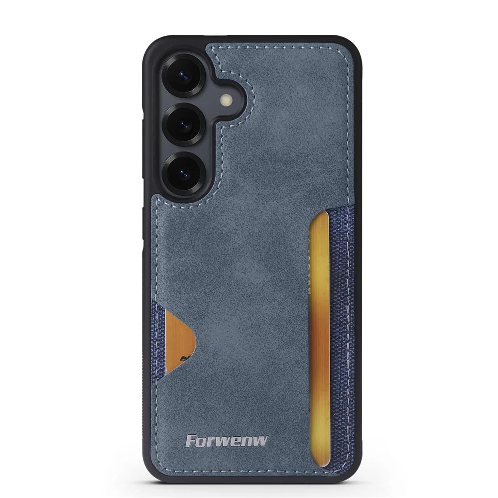 FORWENW F5 Series For Samsung Galaxy A35 5G Phone Case PU Leather+TPU Card Holder Anti-drop Cover - Blue - 2