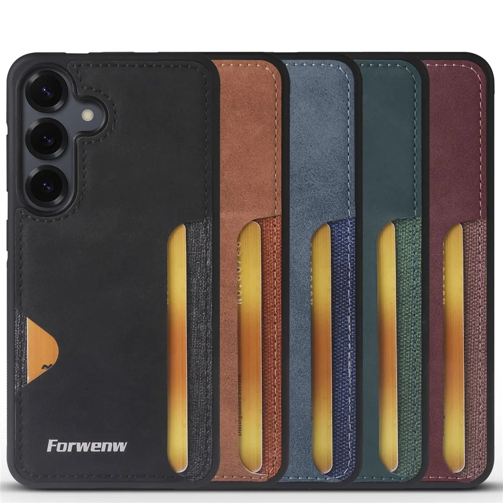 FORWENW F5 Series For Samsung Galaxy A35 5G Phone Case PU Leather+TPU Card Holder Anti-drop Cover - Blue - 6