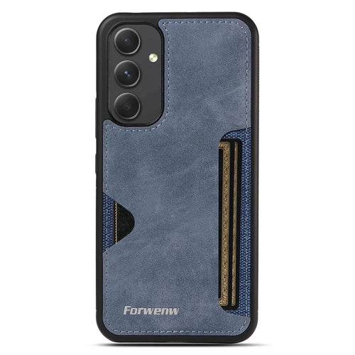 FORWENW F5 Series For Samsung Galaxy A34 5G Case Card Holder Leather+TPU Cell Phone Cover - Blue - 1