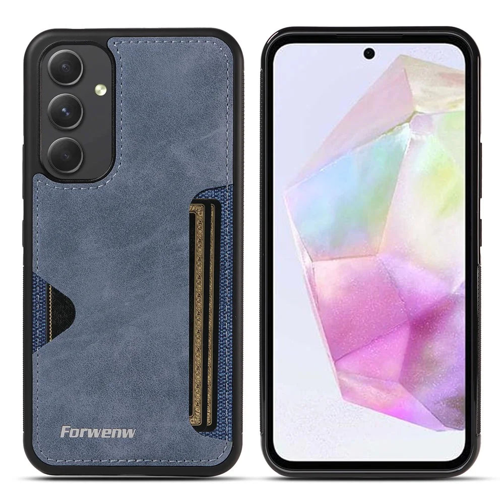 FORWENW F5 Series For Samsung Galaxy A34 5G Case Card Holder Leather+TPU Cell Phone Cover - Blue - 5