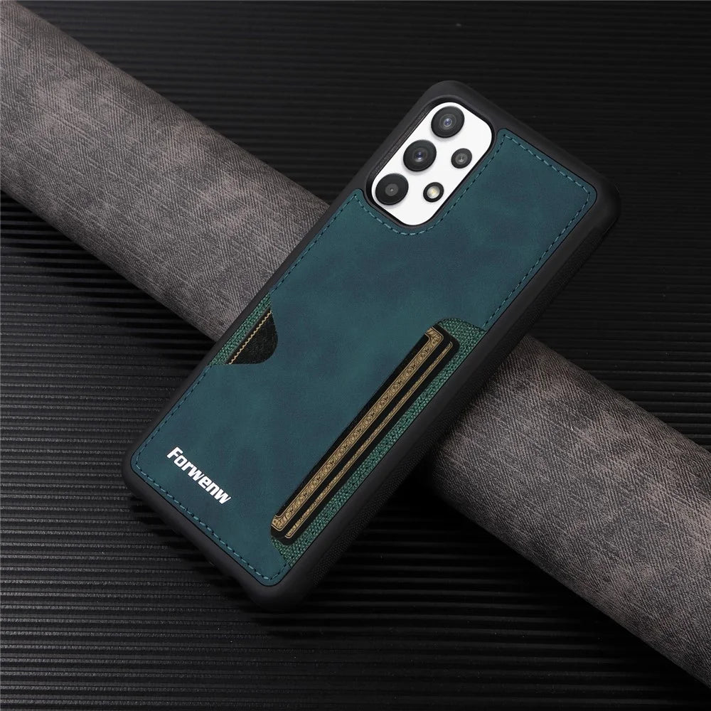 FORWENW F5 Series For Samsung Galaxy A53 5G Cover Leather+TPU Card Holder Anti-scratch Phone Case - Green - 6