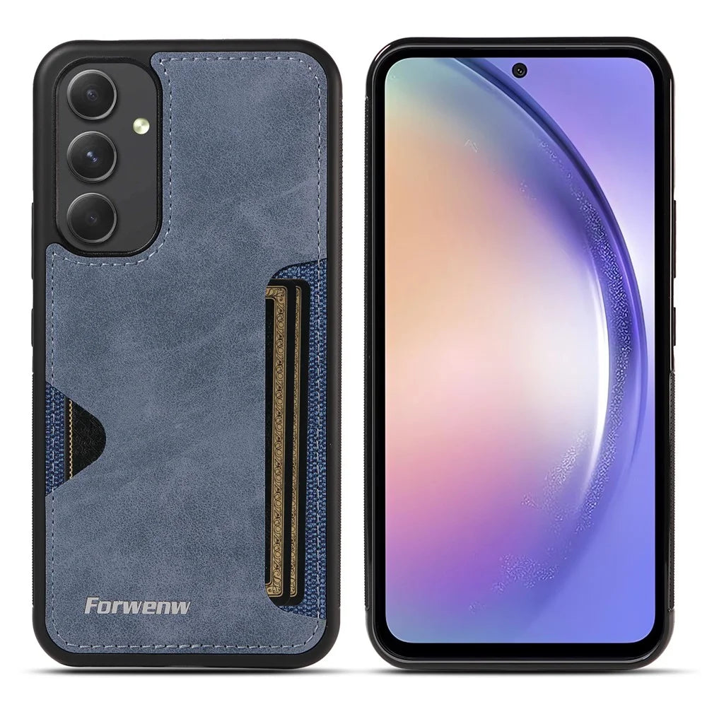 FORWENW F5 Series For Samsung Galaxy A54 5G Cover Card Holder Anti-drop Cell Phone Case - Blue - 1