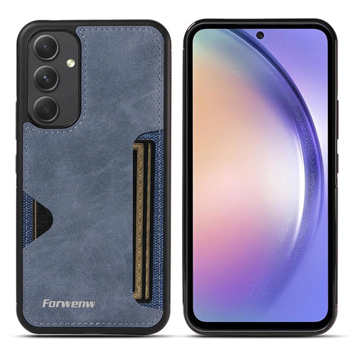 FORWENW F5 Series For Samsung Galaxy A54 5G Cover Card Holder Anti-drop Cell Phone Case - Blue - 1