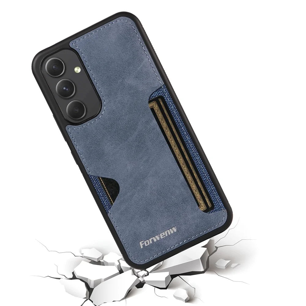FORWENW F5 Series For Samsung Galaxy A54 5G Cover Card Holder Anti-drop Cell Phone Case - Blue - 4