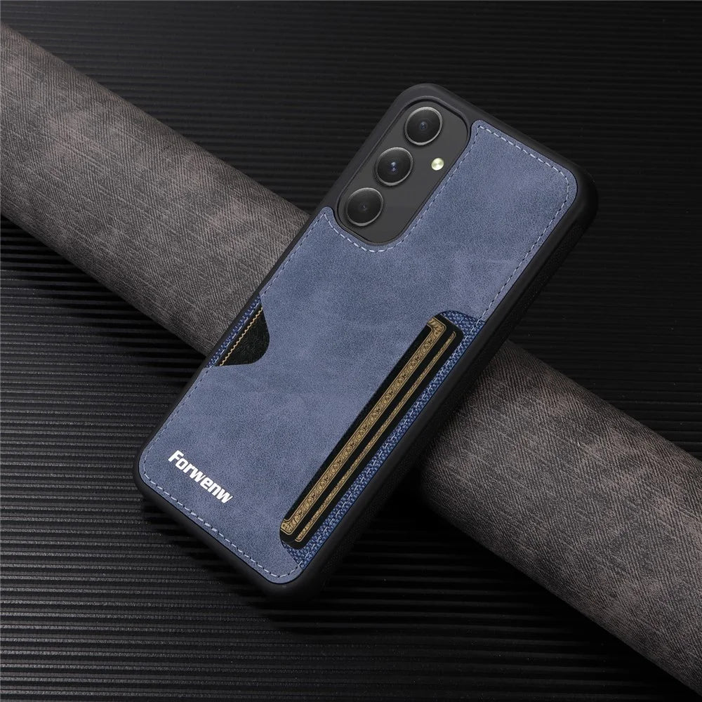 FORWENW F5 Series For Samsung Galaxy A54 5G Cover Card Holder Anti-drop Cell Phone Case - Blue - 6