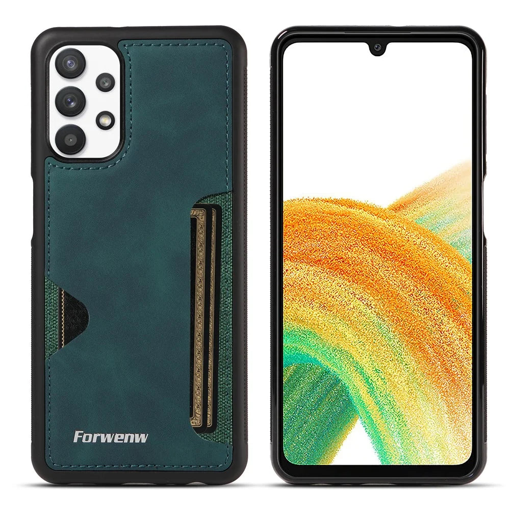 FORWENW F5 Series For Samsung Galaxy A33 5G Cellphone Case Card Holder Leather+TPU Protective Cover - Green - 1
