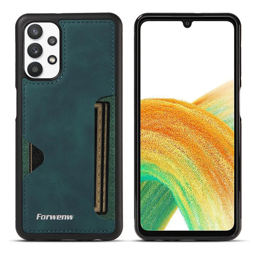 FORWENW F5 Series For Samsung Galaxy A33 5G Cellphone Case Card Holder Leather+TPU Protective Cover - Green - 1