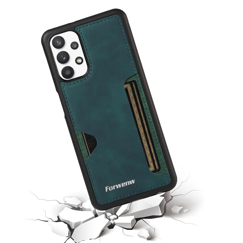 FORWENW F5 Series For Samsung Galaxy A33 5G Cellphone Case Card Holder Leather+TPU Protective Cover - Green - 4