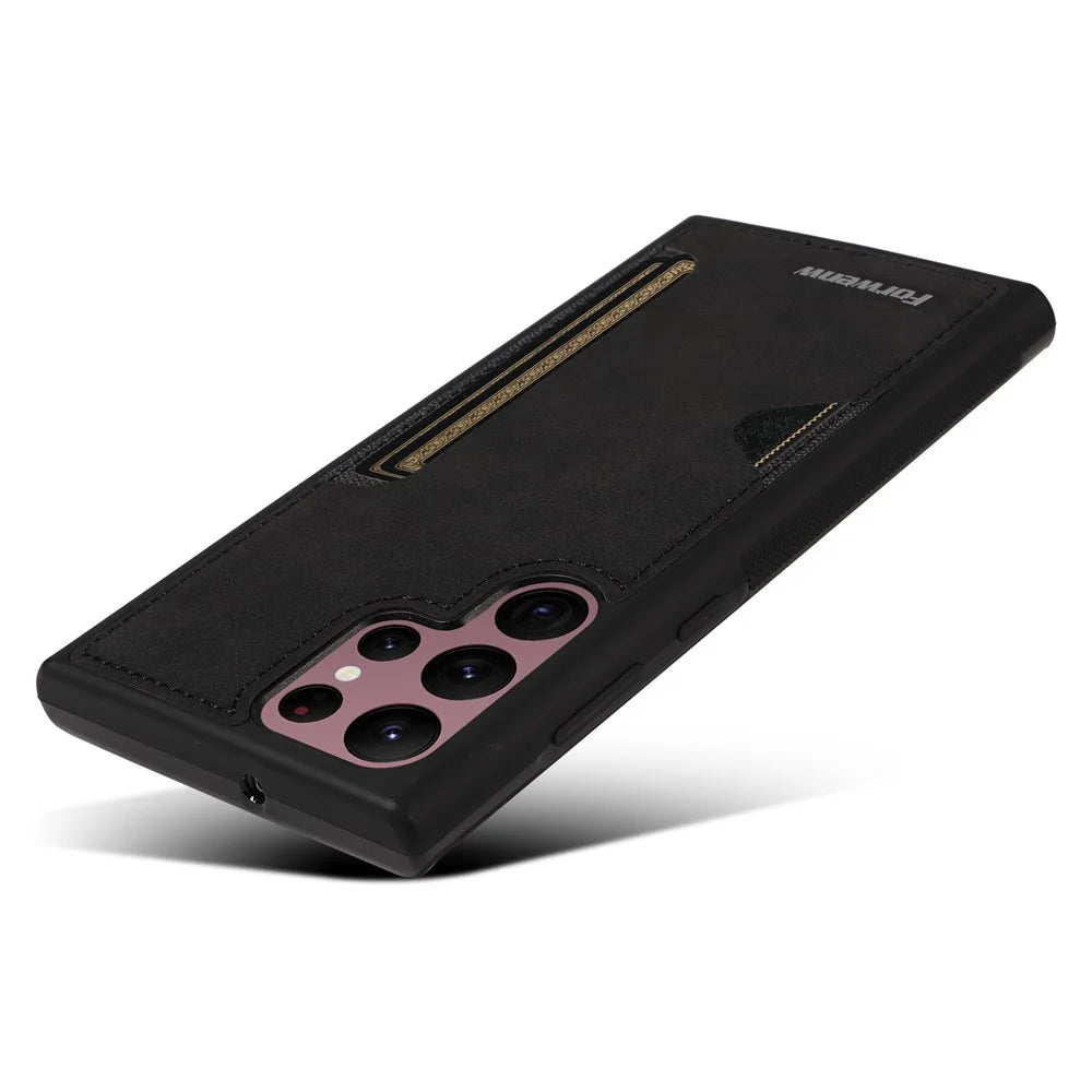 FORWENW F5 Series For Samsung Galaxy S24 Ultra Smartphone Case PU Leather+TPU Card Holder Back Cover - Black - 2
