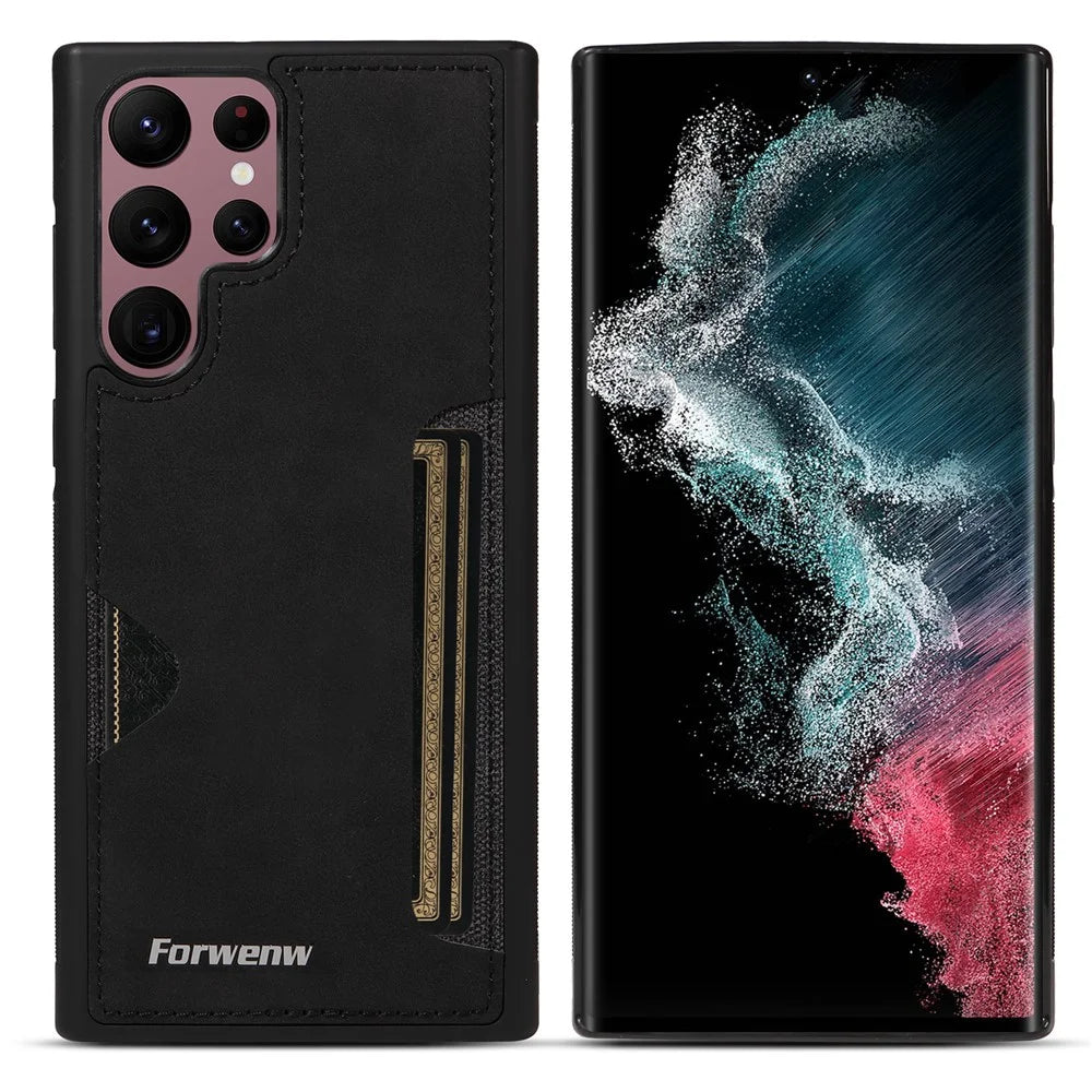 FORWENW F5 Series For Samsung Galaxy S24 Ultra Smartphone Case PU Leather+TPU Card Holder Back Cover - Black - 5
